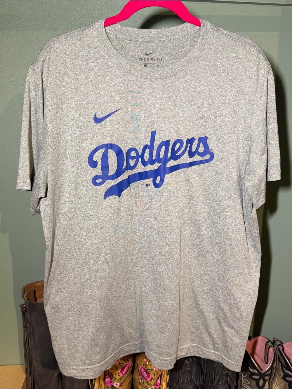 Nike Dodgers Gray Tee with Blue Script XL